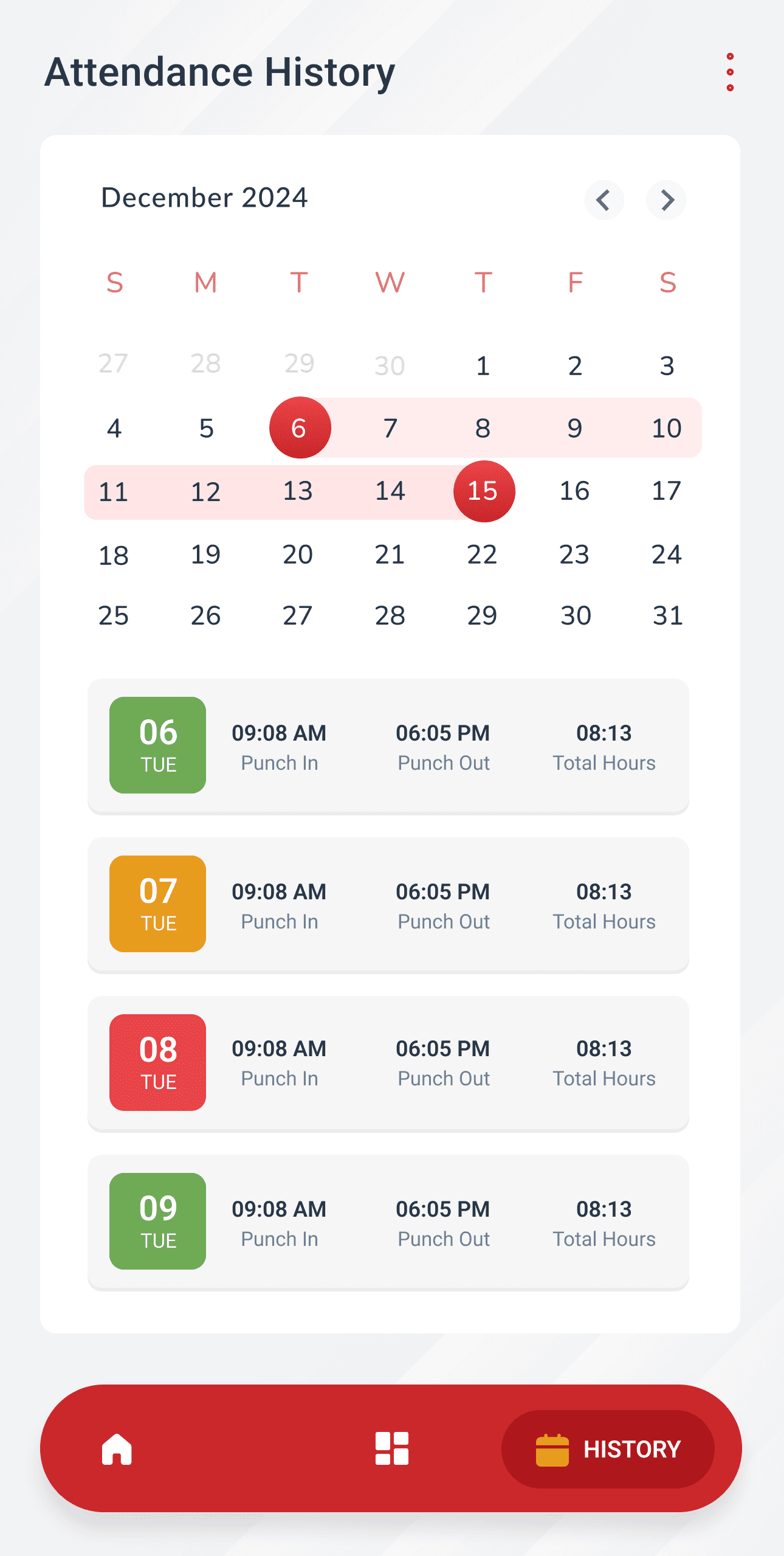 Attendance history
