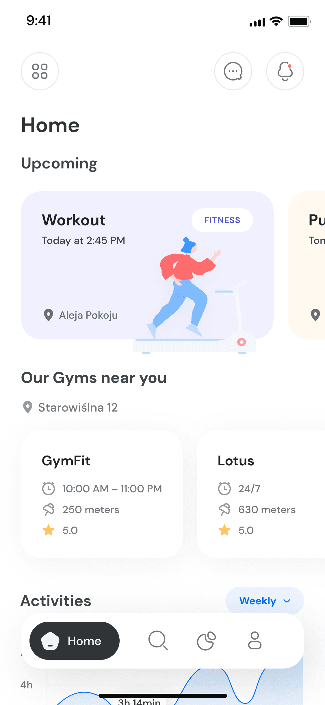 React Native gym management app home screen